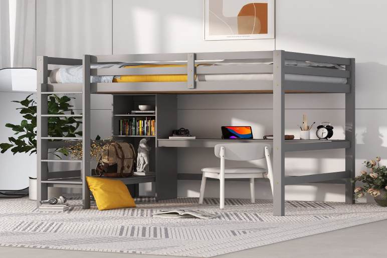 Loft Bed With Desk And Ladder Or Stairs