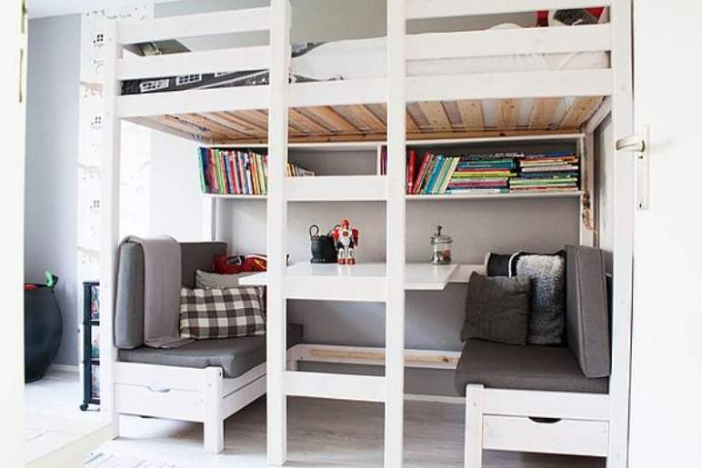 Loft Bed With Desk And Built-In Bookshelves