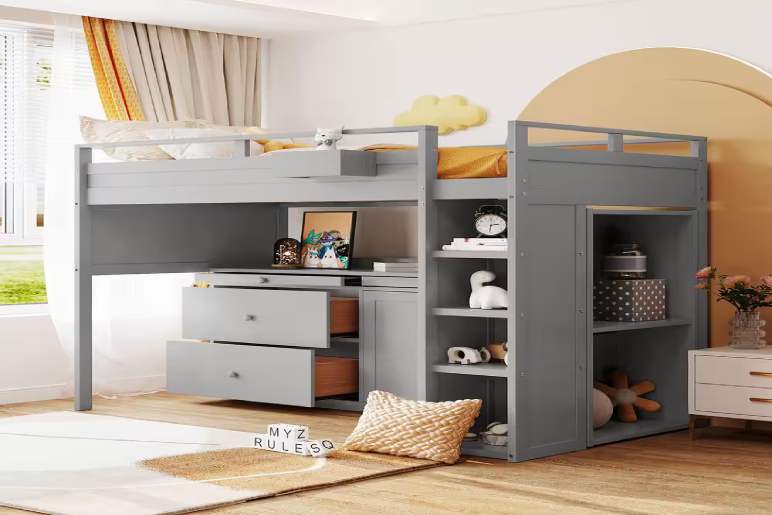 Loft Bed with Desk And Storage Drawers