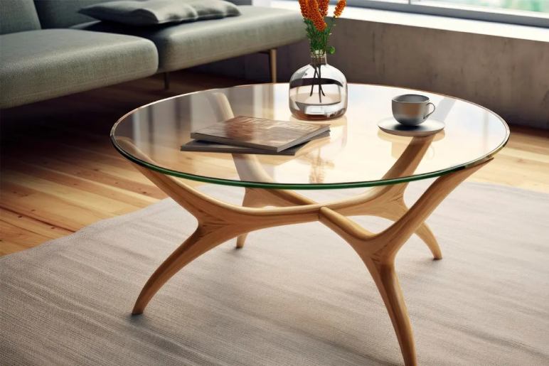 Contemporary Glass and Wood Coffee Table